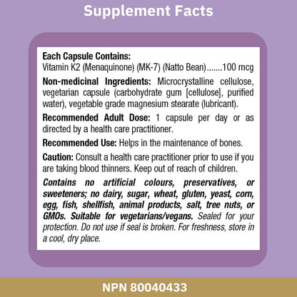 Bioclinic Naturals - Vitamin K2 100 mcg - 90 Vegetarian Capsules