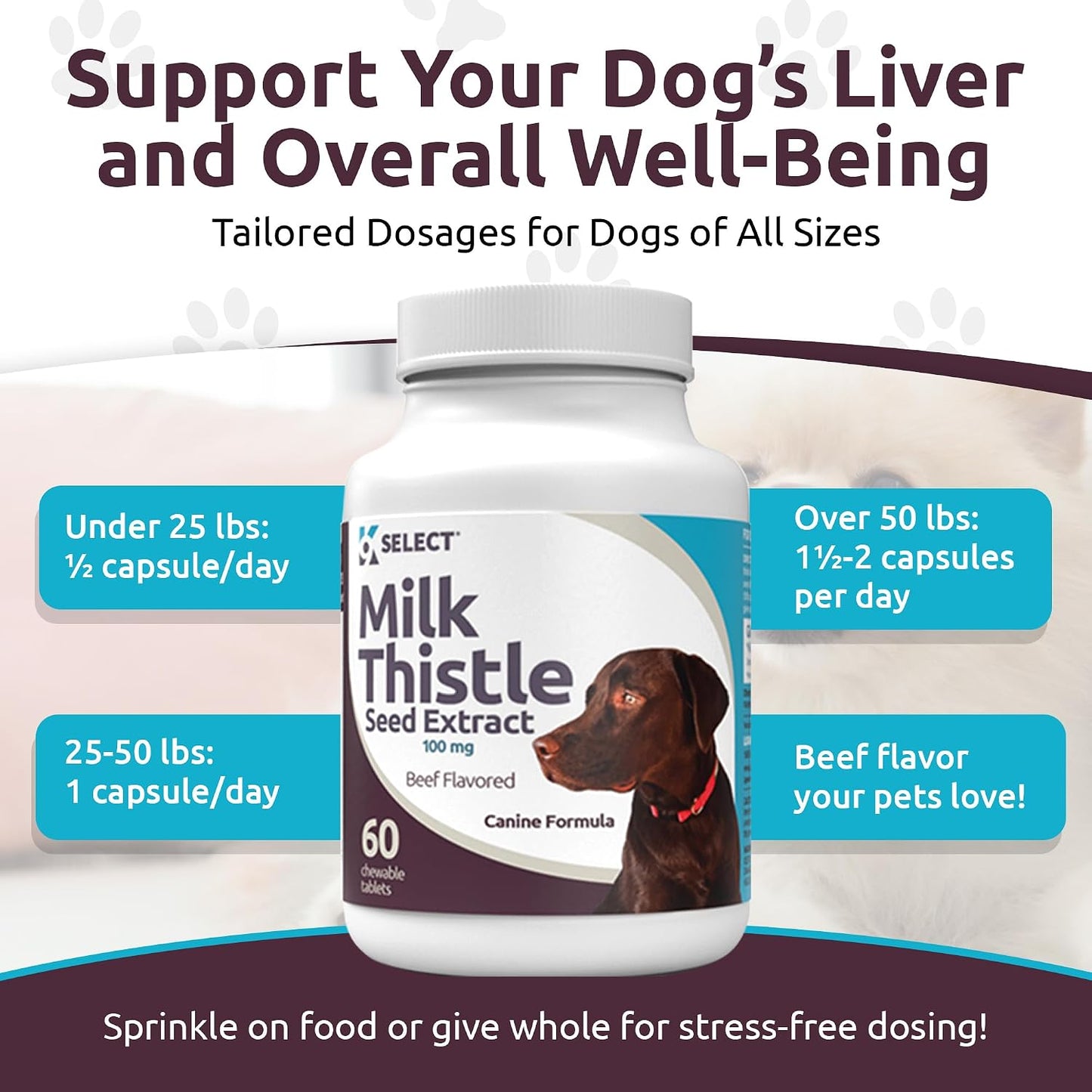 K9 Select Milk Thistle Dog Liver Supplement – 100mg, 60 Beef-Flavoured Tablets - görsel 3