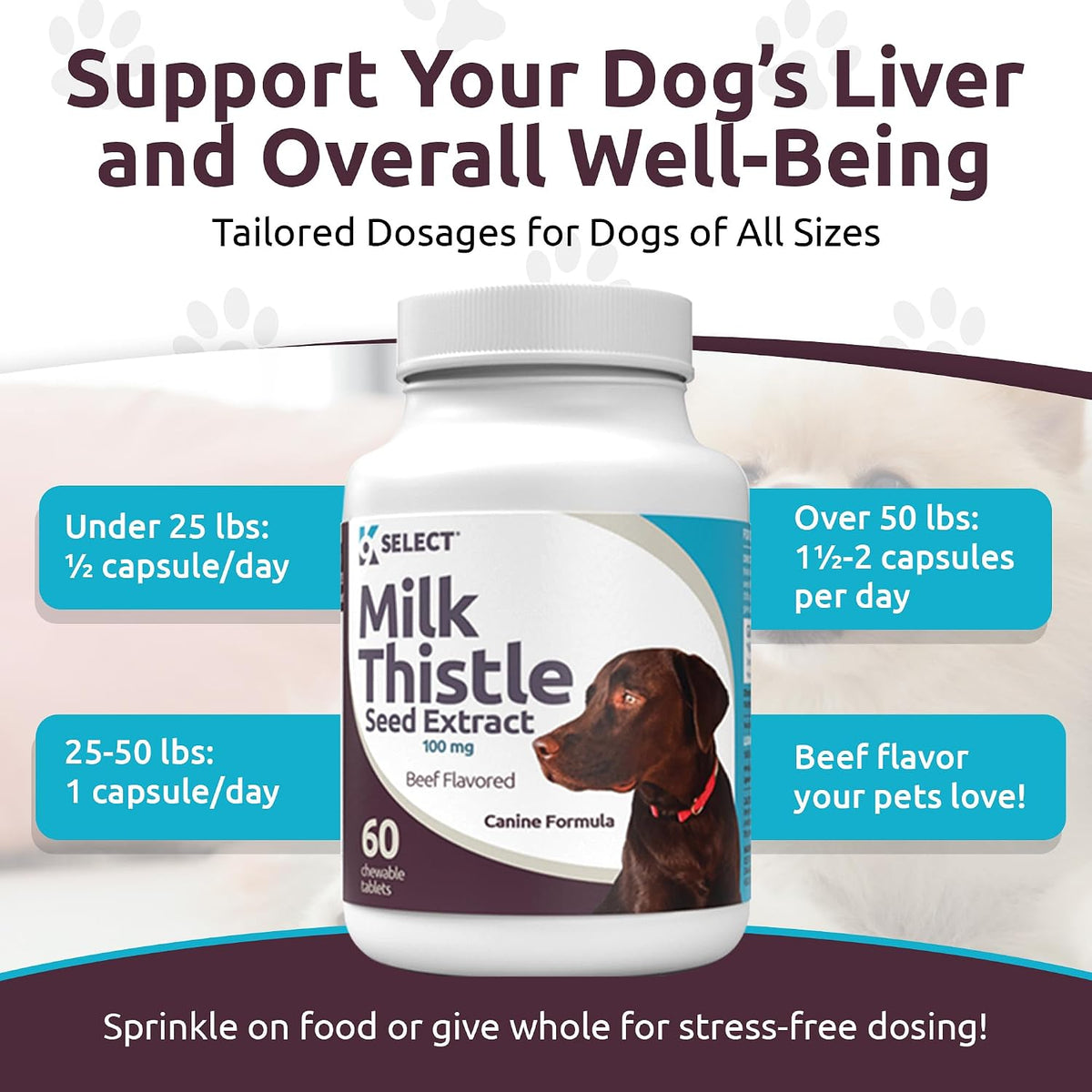 K9 Select Milk Thistle Dog Liver Supplement – 100mg, 60 Beef-Flavoured Tablets - görsel 3