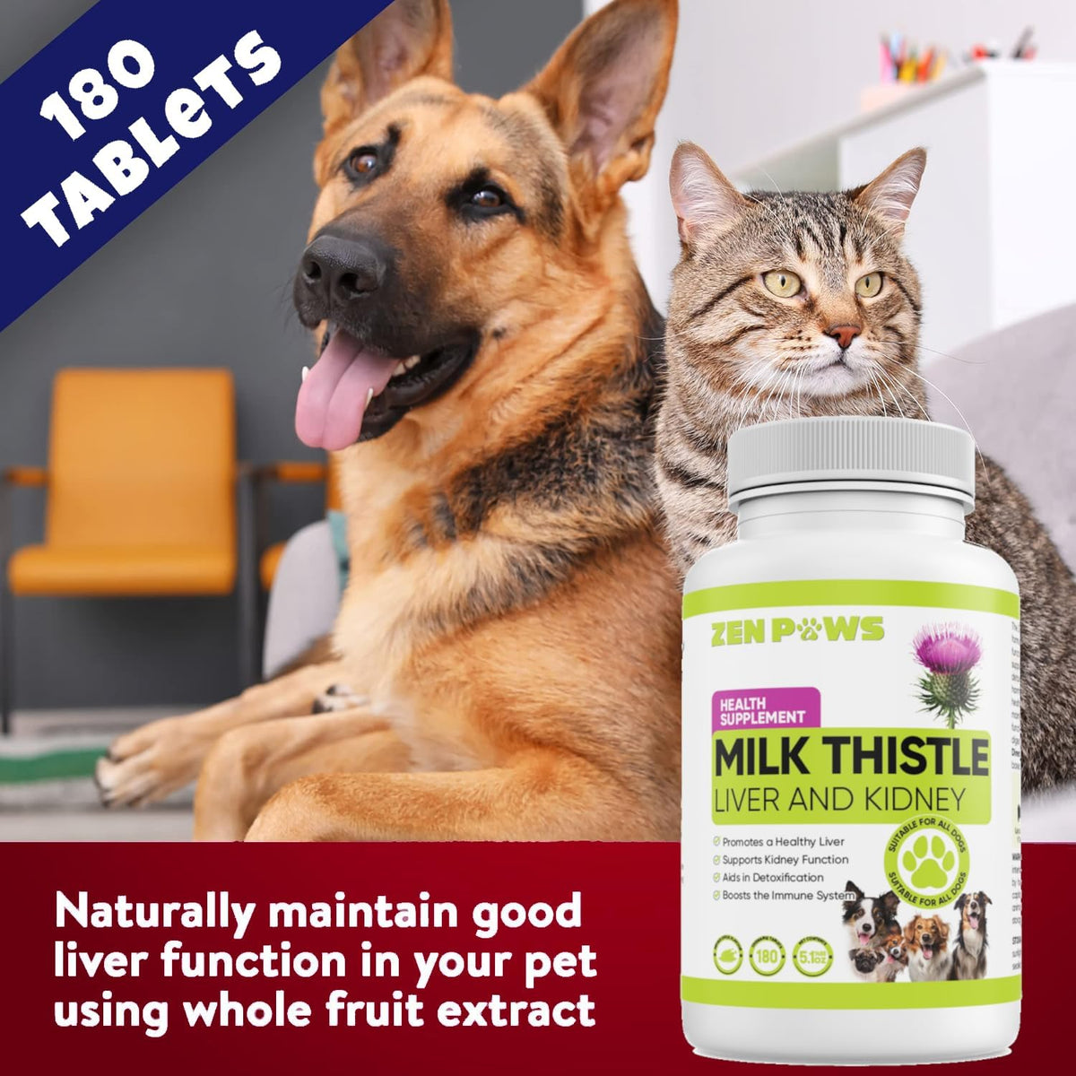 Zenpaws Milk Thistle for Dogs - 180 Chewable Tablets - Canine Liver & Kidney Support - görsel 4