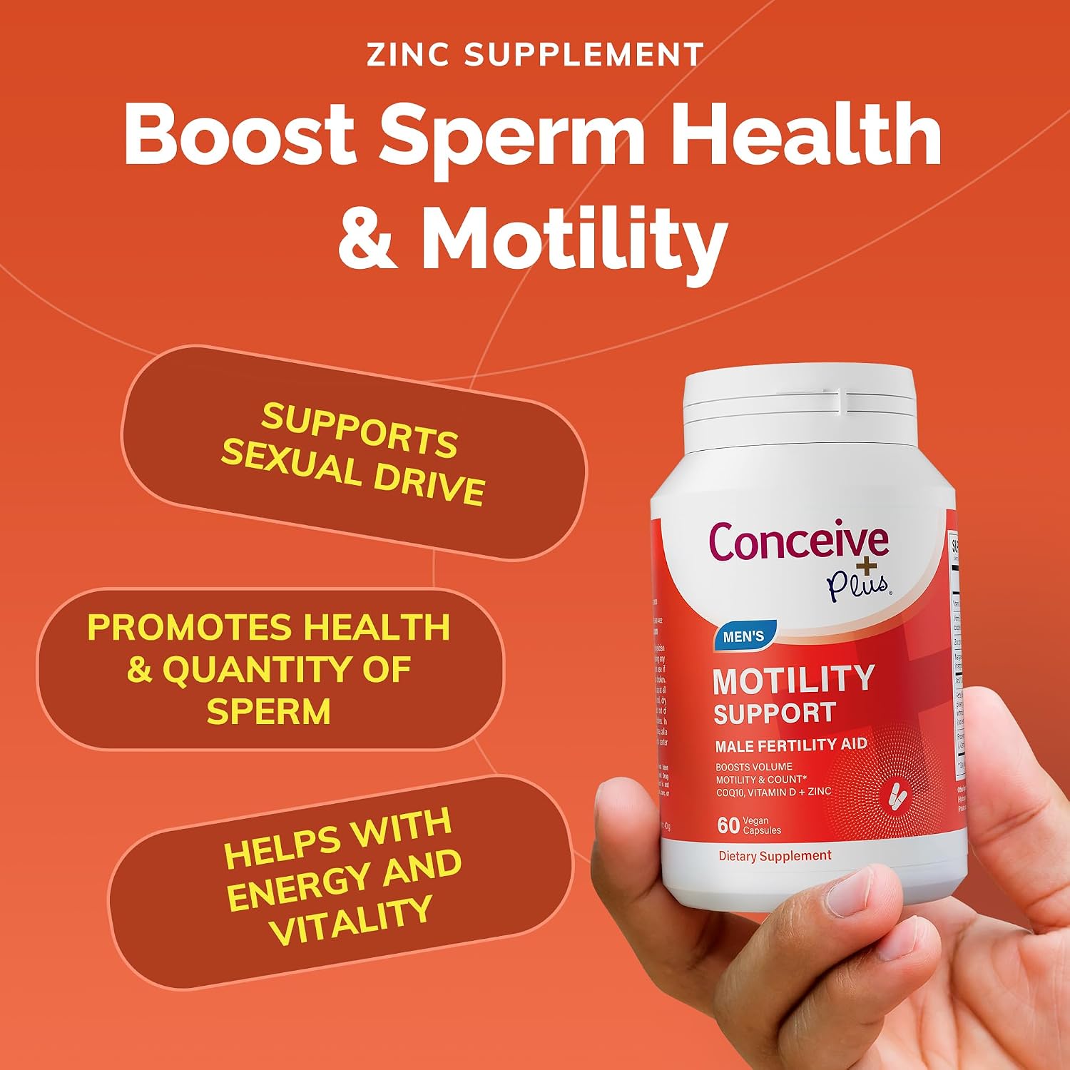 CONCEIVE PLUS Motility Support for Men | Spermidine Supplements with Vitamin D, E, Zinc, Antioxidants | Male Fertility Multivitamin, 60 Capsules - görsel 6