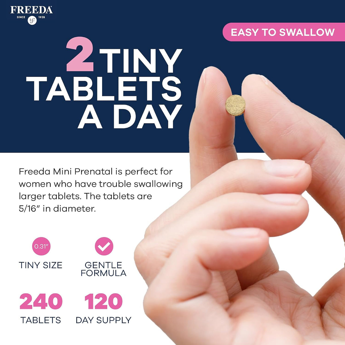 FREEDA Mini Prenatal Vitamin - Kosher, Tiny and Easy to Swallow Tablets with Iron and Folate, 240 Tablets - görsel 4