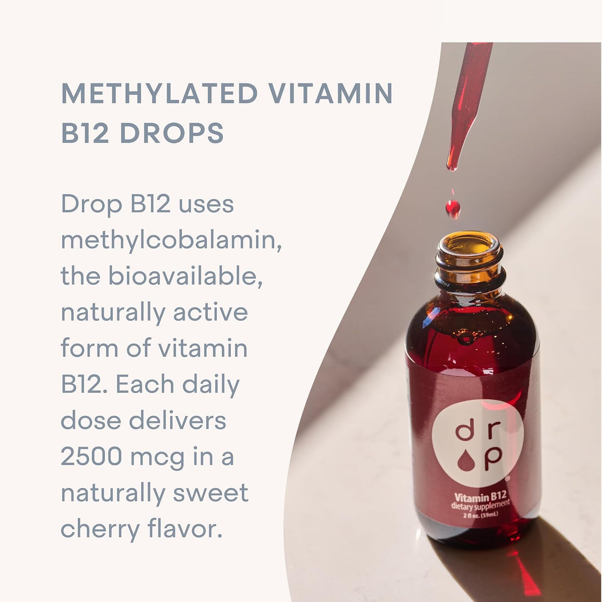 Drop Vitamin B12 Liquid Drops – 2500 µg Methylcobalamin, Sublingual, Natural Cherry, Non-GMO, Vegan, 60 ml - görsel 4