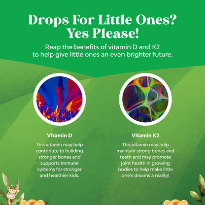 Natures Craft Kids Vitamin D3 K2 Drops - Organic Vitamin D for Kids for Strong Bones & Joints - Infants, Babies and Toddlers Immune Support Drops Liquid Supplement - 60 ml (Pack of 1)