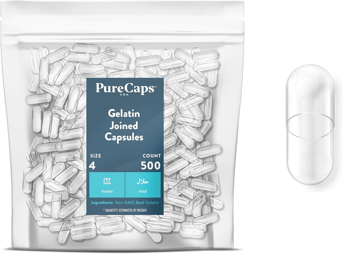 PureCaps USA Empty Gelatine Capsules, Size 4, Clear, 1,000 Count - görsel 7