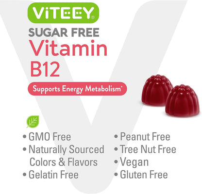 Viteey Vitamin B12 Gummies for Adults & Teens 1000mcg, Sugar Free