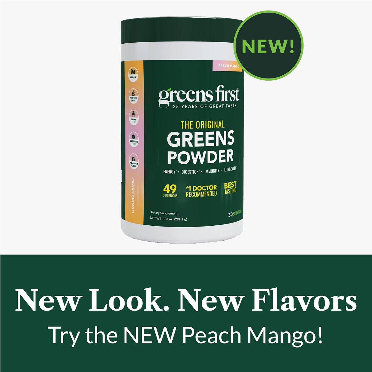 Greens First Original Greens Powder - 49 Superfoods, Organic Fruits & Veggies, Prebiotics, Probiotics & Digestive Enzymes - Peach Mango, 30 Servings - görsel 5