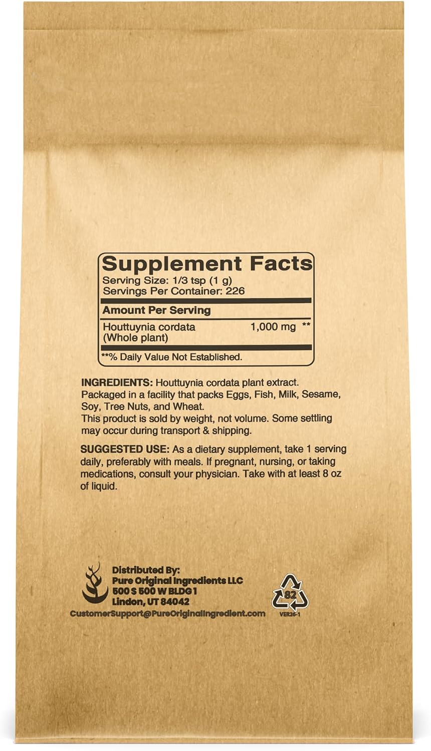Pure Original Ingredients Houttuynia Cordata (227g) – Traditional Asian Herbal Supplement, Fish Mint, Heart Leaf - görsel 2