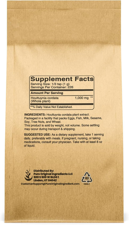 Pure Original Ingredients Houttuynia Cordata (227g) – Traditional Asian Herbal Supplement, Fish Mint, Heart Leaf