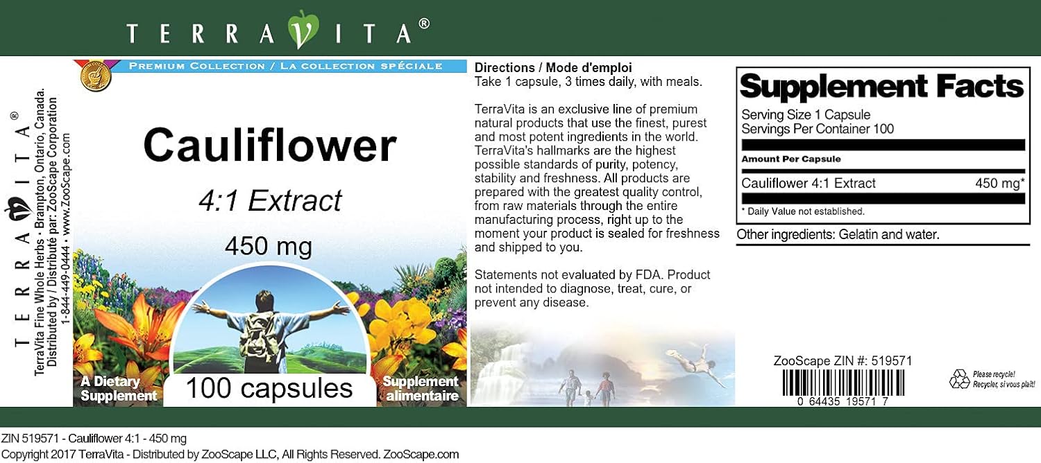 TerraVita Cauliflower 4:1 Extract - 450 mg, 100 Capsules - görsel 3