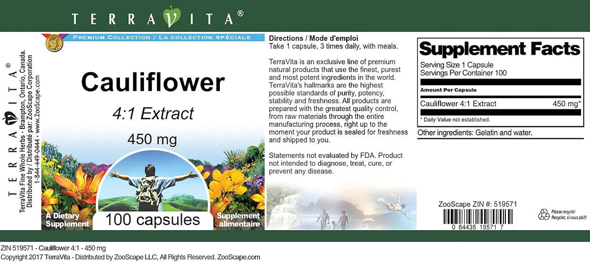 Cauliflower 4:1 – 450 mg (100 Capsules, 3 Pack) – Terravita - görsel 3
