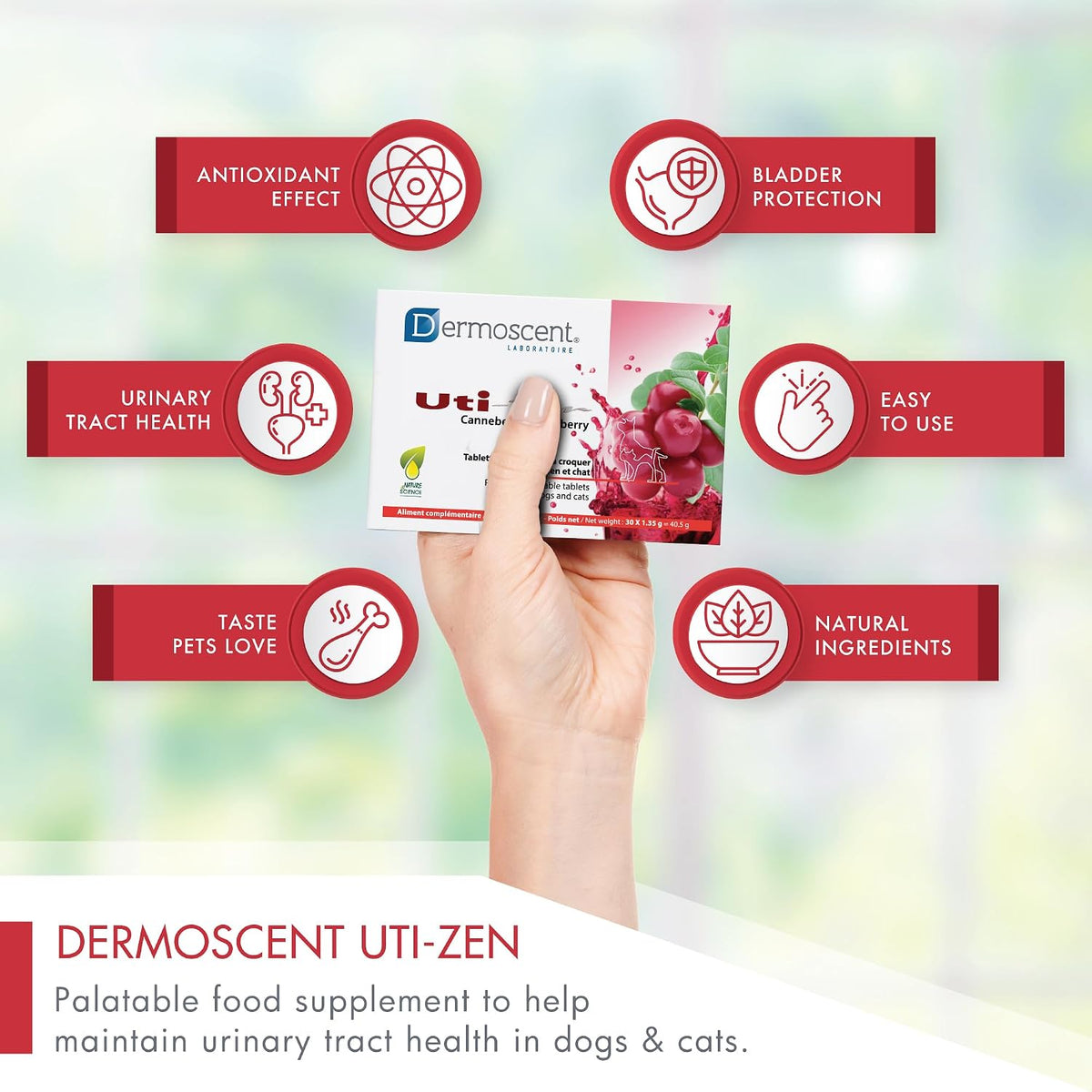 Dermoscent UTI-Zen Cranberry Tablets for Dogs and Cats Food Supplement for Bladder, Kidney & Urinary Tract Health Chicken Flavour - 30 Tablets - görsel 7