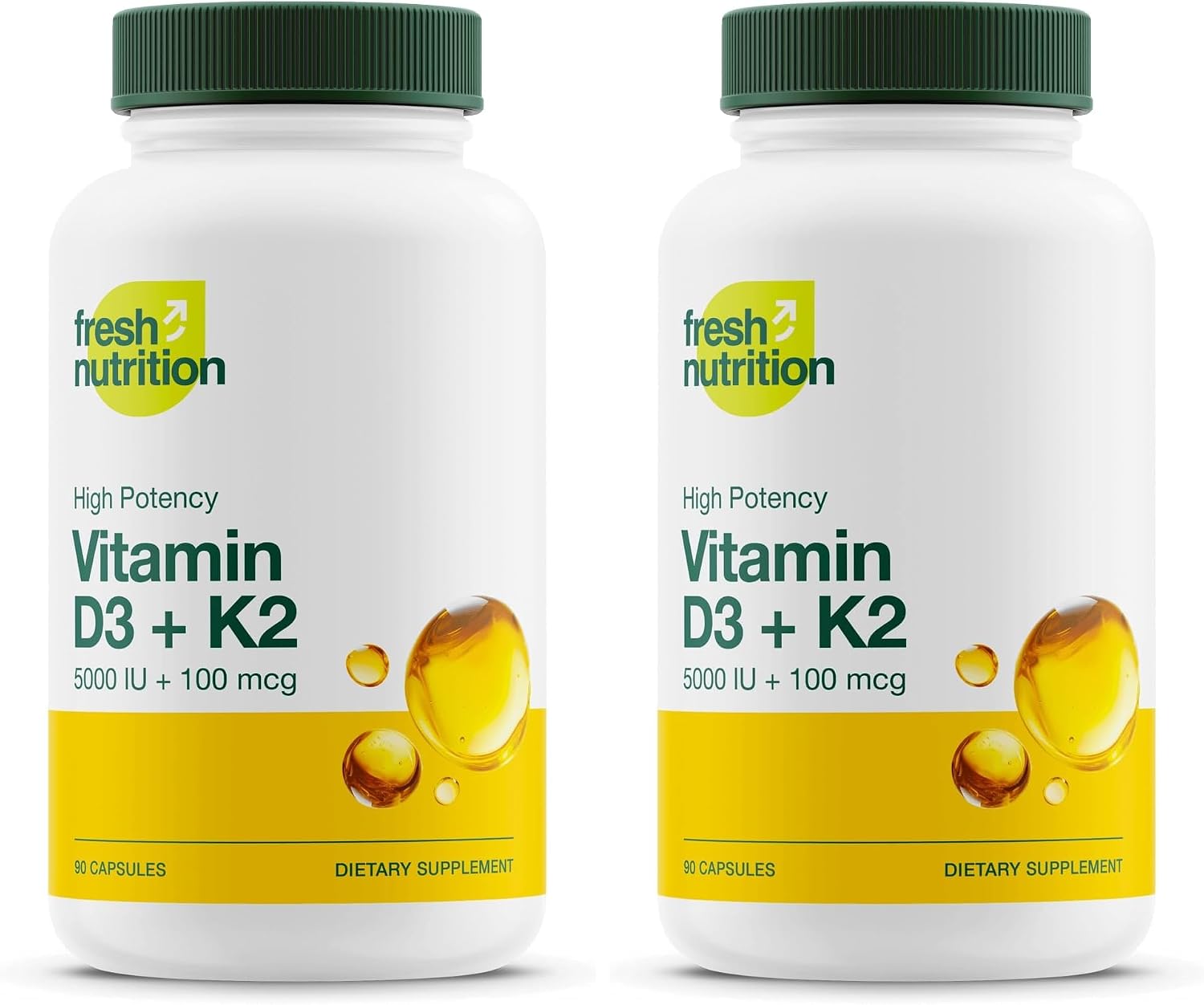 Fresh Nutrition Vegan Vitamin D3 + K2 Capsules - 5000 IU D3 + 100mcg K2 as MK-7 for Optimal Absorption - Immune Health, Bone Health - Non GMO - 90 Capsules, 3 Month Supply - görsel 9