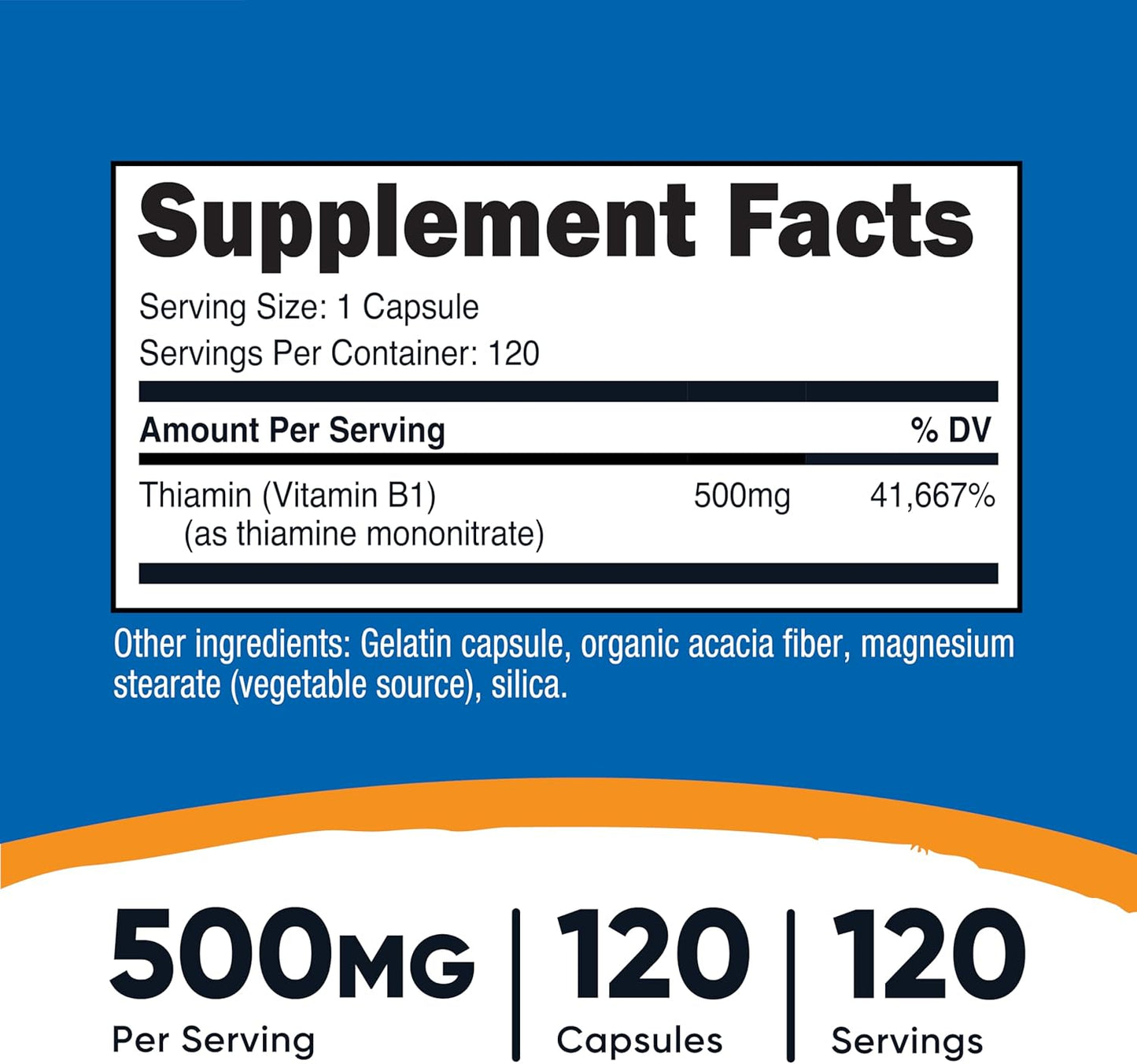 Nutricost Vitamin B1 (Thiamine) 500mg, 120 Capsules - görsel 2