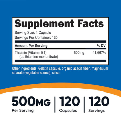 Nutricost Vitamin B1 (Thiamine) 500mg, 120 Capsules