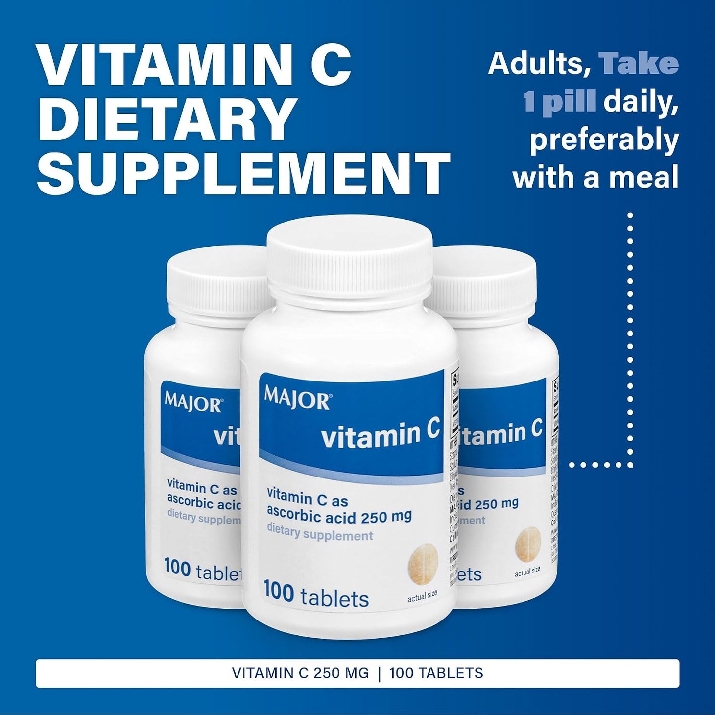 MAJOR Vitamin C 250 mg - Food Supplement - 100 Tablets (1 Pack) - görsel 4