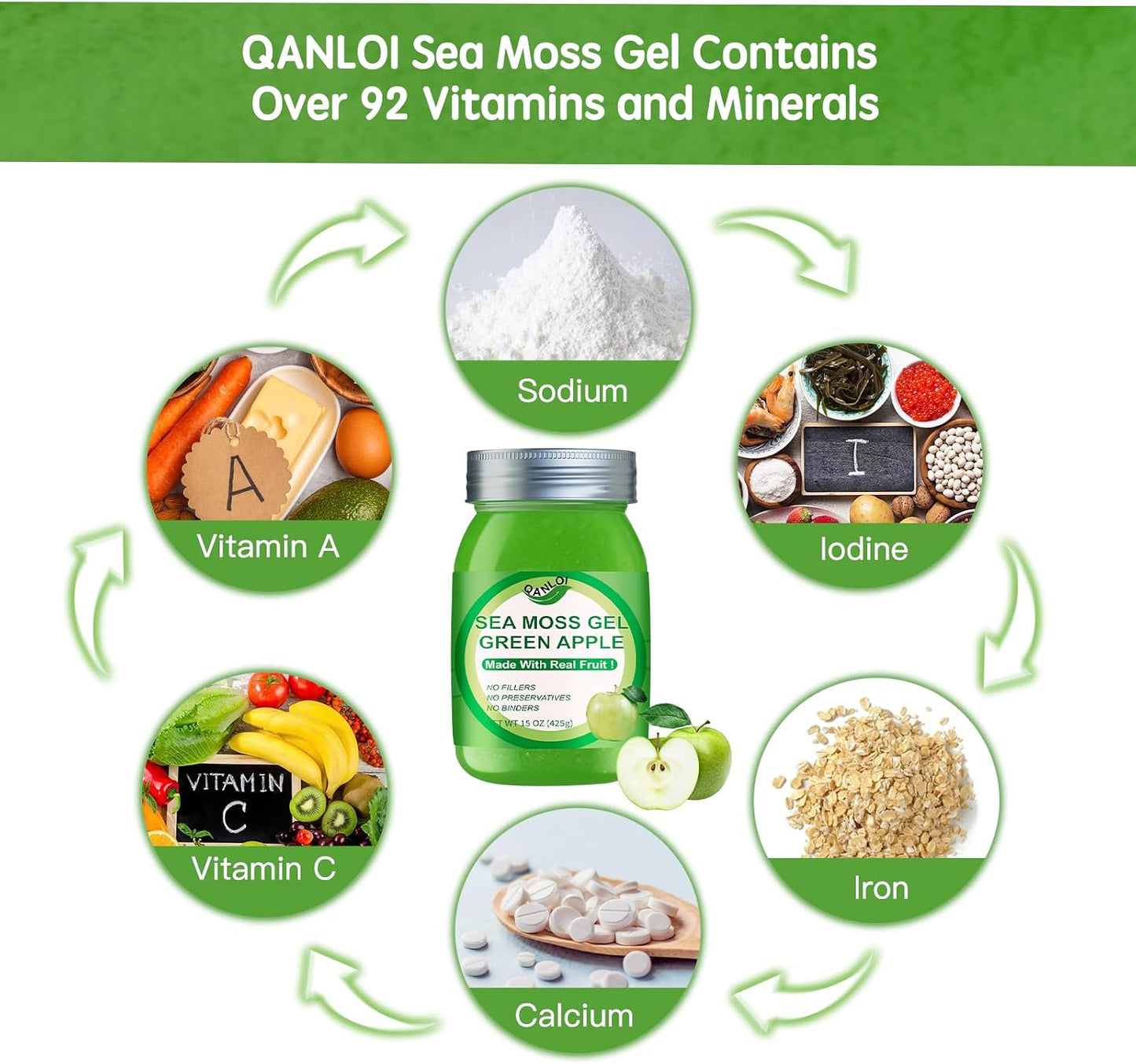 QANLOI Sea Moss Raw Gel – Irish Sea Moss, Green Apple, 15 oz - görsel 6