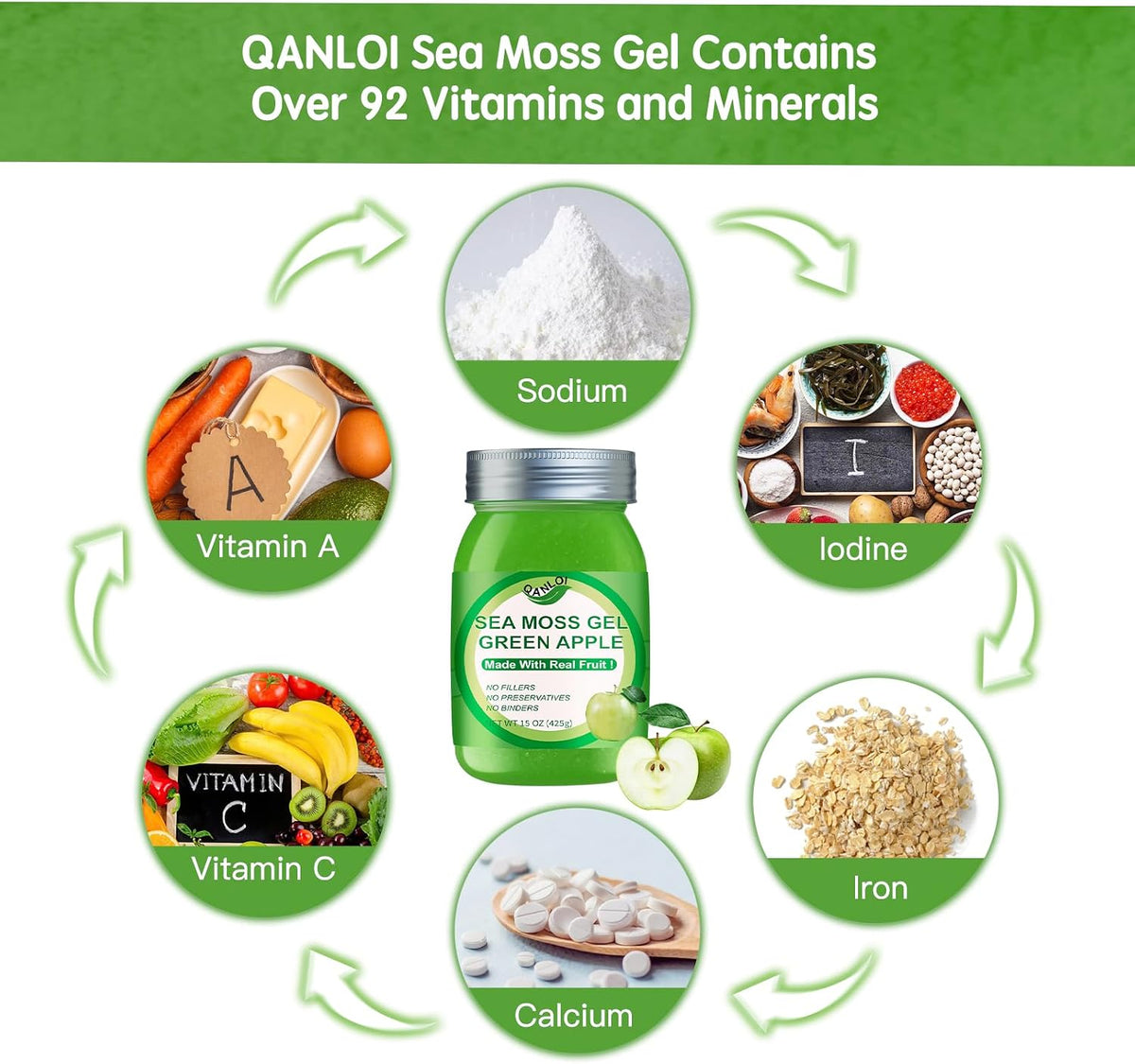 QANLOI Sea Moss Raw Gel – Irish Sea Moss, Green Apple, 15 oz - görsel 6