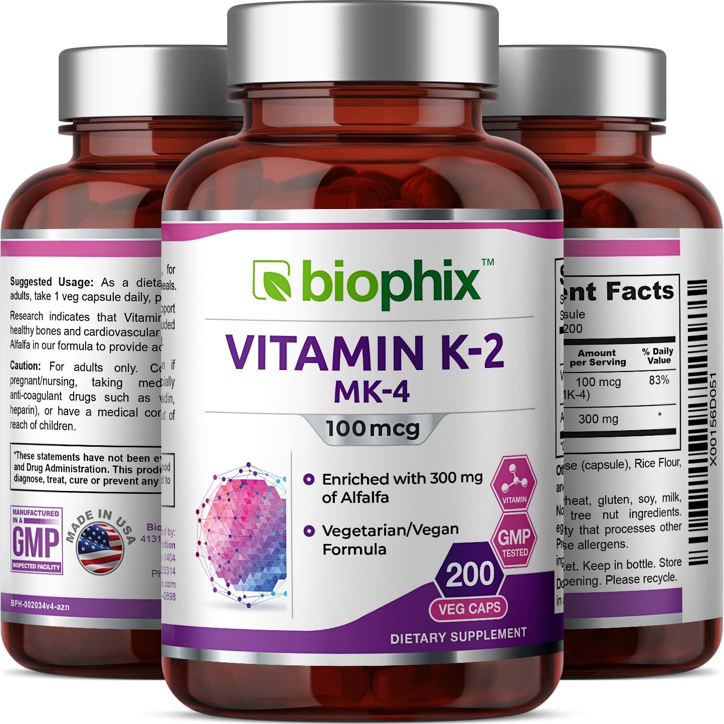 biophix Vitamin K2 MK-4 100 mcg with Alfalfa - 200 Capsules - görsel 4