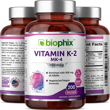 biophix Vitamin K2 MK-4 100 mcg with Alfalfa - 200 Capsules