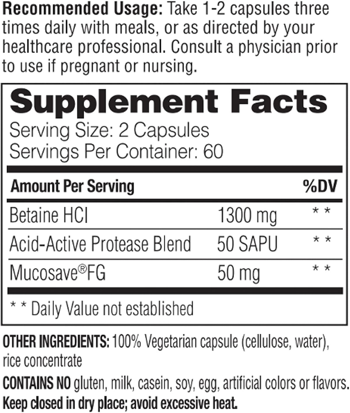 Enzymedica Betaine HCl for Men & Women - Betaine Hydrochloric Acid Supplement with Protease Enzymes, 120 Capsules - görsel 2