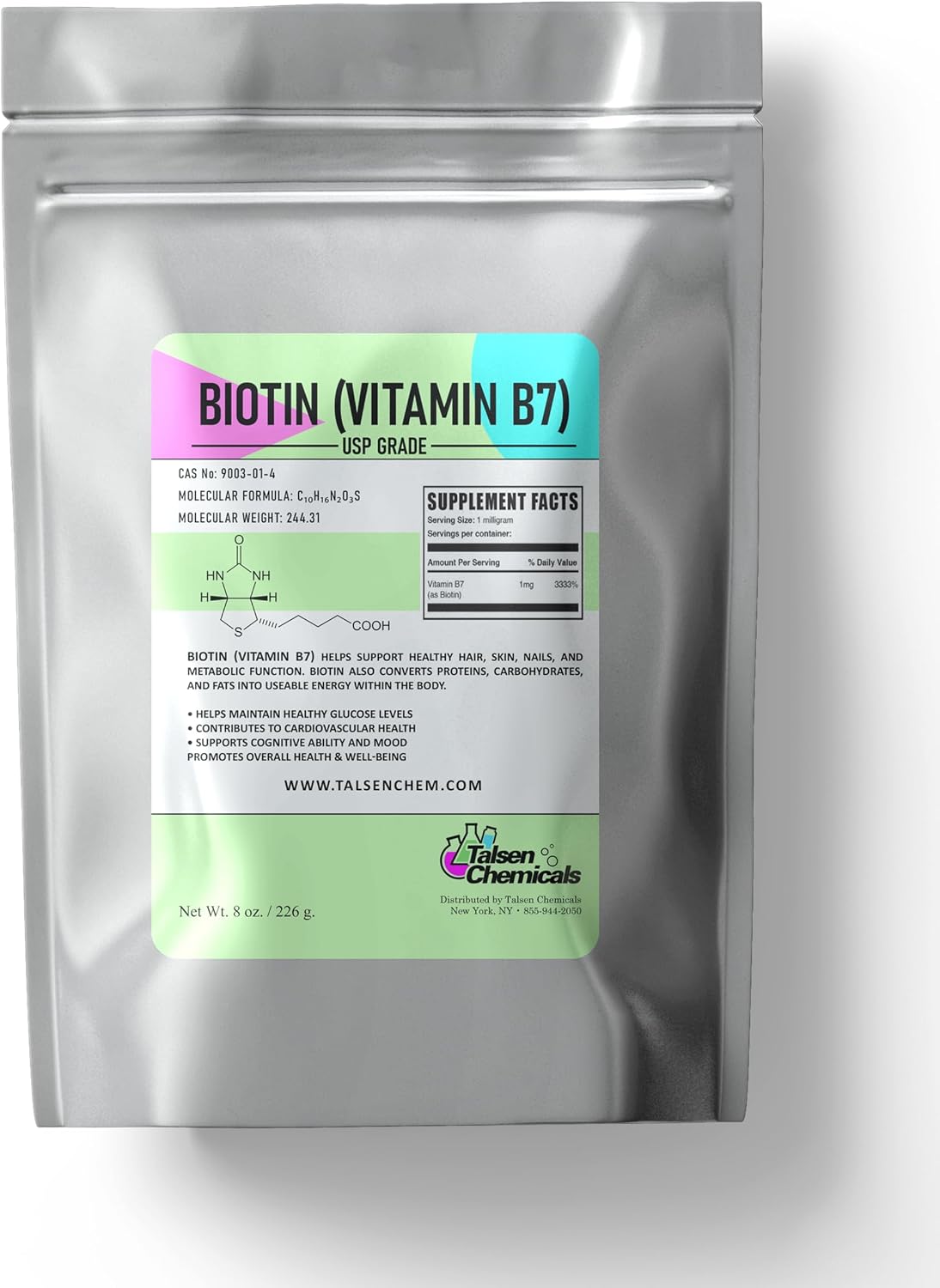 Talsen Chemicals Biotin (Vitamin B7) Powder - Non-GMO, Gluten-Free - 113g - görsel 9