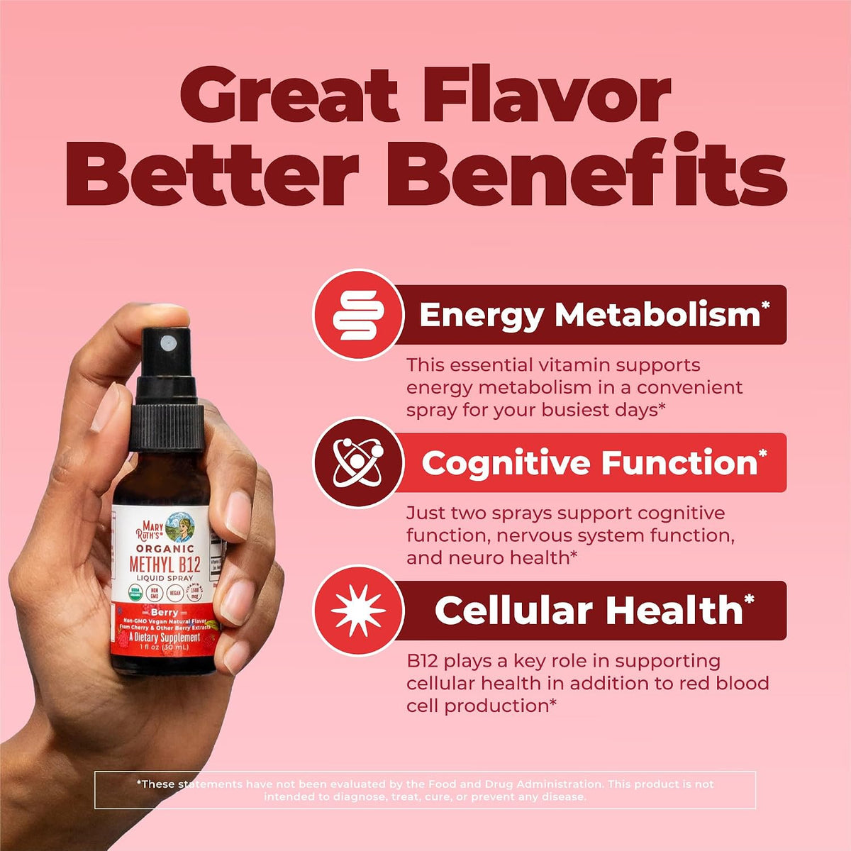 MaryRuth's Organic Methyl B12 Spray | 1,500 µg B12 Per Serving | Methylcobalamin | Energy Metabolism Support | Normal Nervous System Function | Vegan | Gluten-free | Sugar Free | 30 ml - görsel 4
