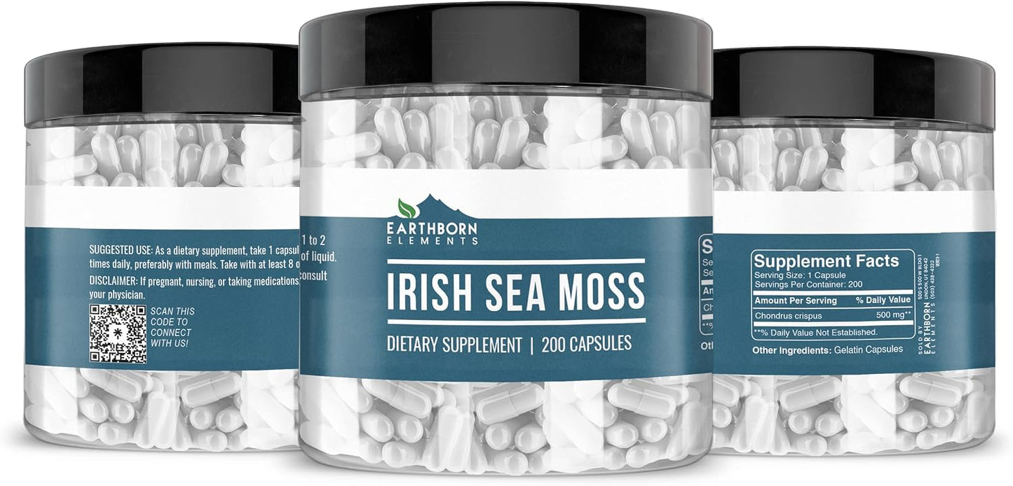 Earthborn Elements Irish Sea Moss 200 Capsules, Pure and Undiluted, No Additives - görsel 4