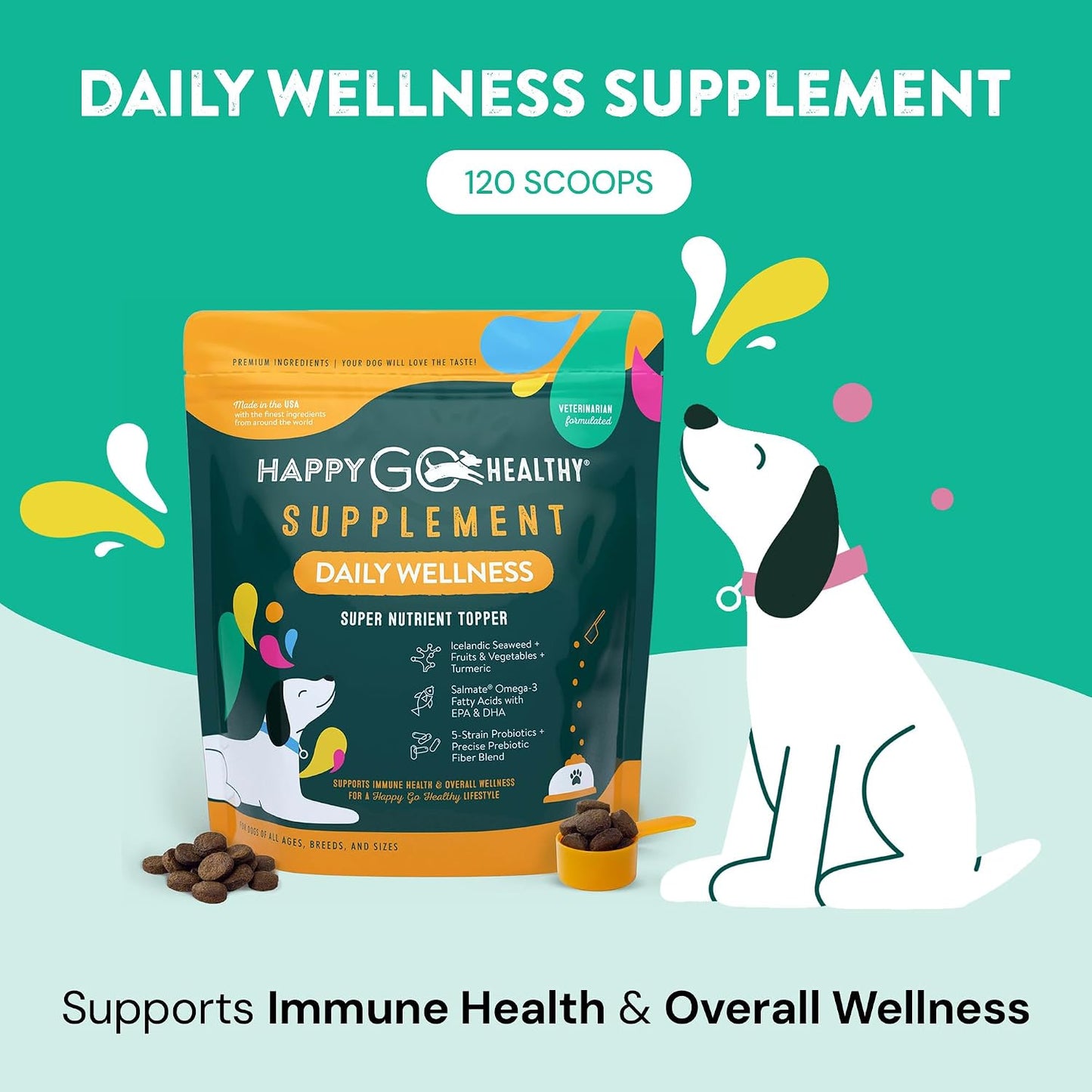 Happy Go Healthy Daily Wellness Supplements for Dogs - Probiotic & Prebiotic with Fish Oil & Seaweed, 120 Count - görsel 2