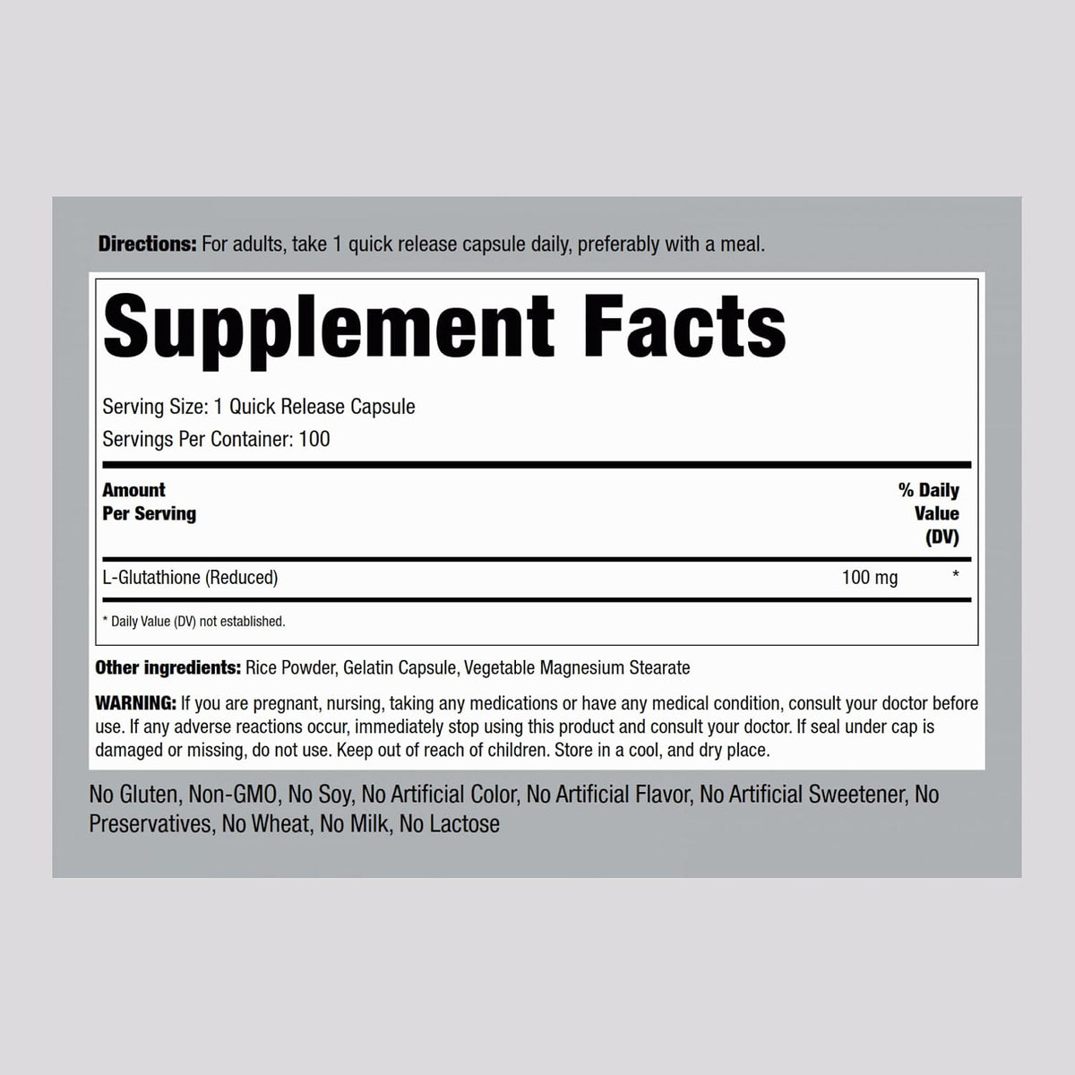 Piping Rock L-Glutathione Supplement | 100 mg | 100 Capsules | Reduced Form | Non-GMO, Gluten-free - görsel 2