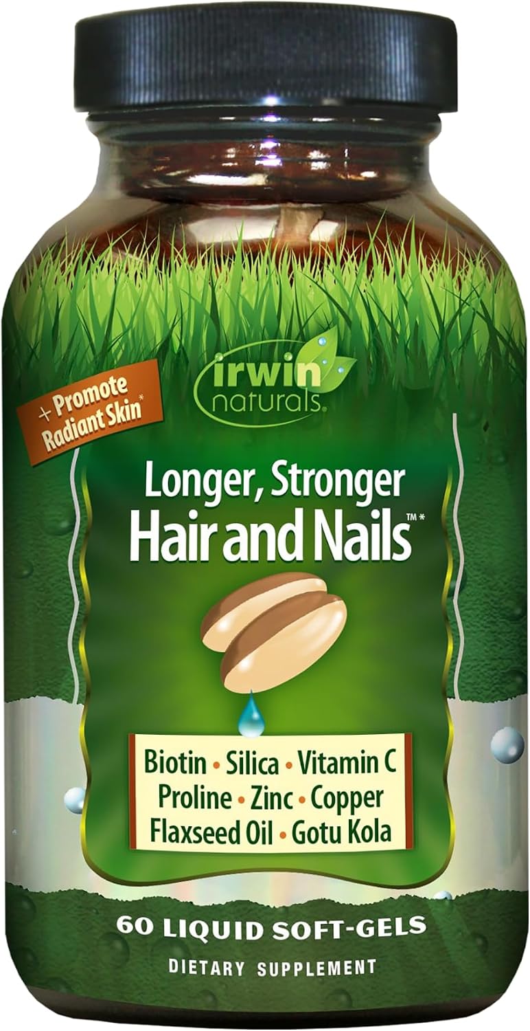 Irwin Naturals Longer, Stronger Hair and Nails - Promotes Vibrant Shine, Texture and Strength - 60 Liquid Softgels - görsel 1