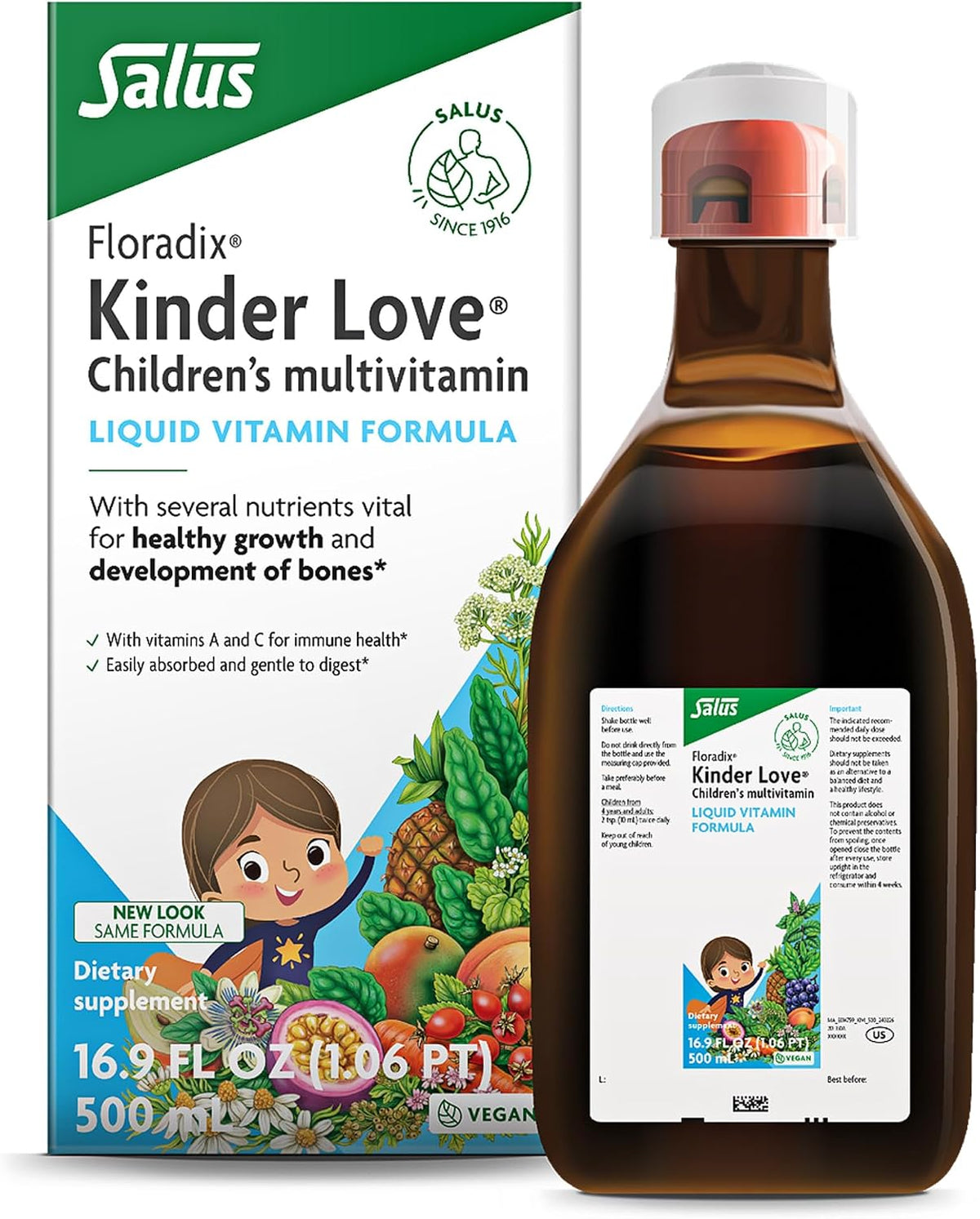 Floradix Kinder Love Children's Multivitamin – Liquid Multivitamin for Kids, 500 ml - görsel 1
