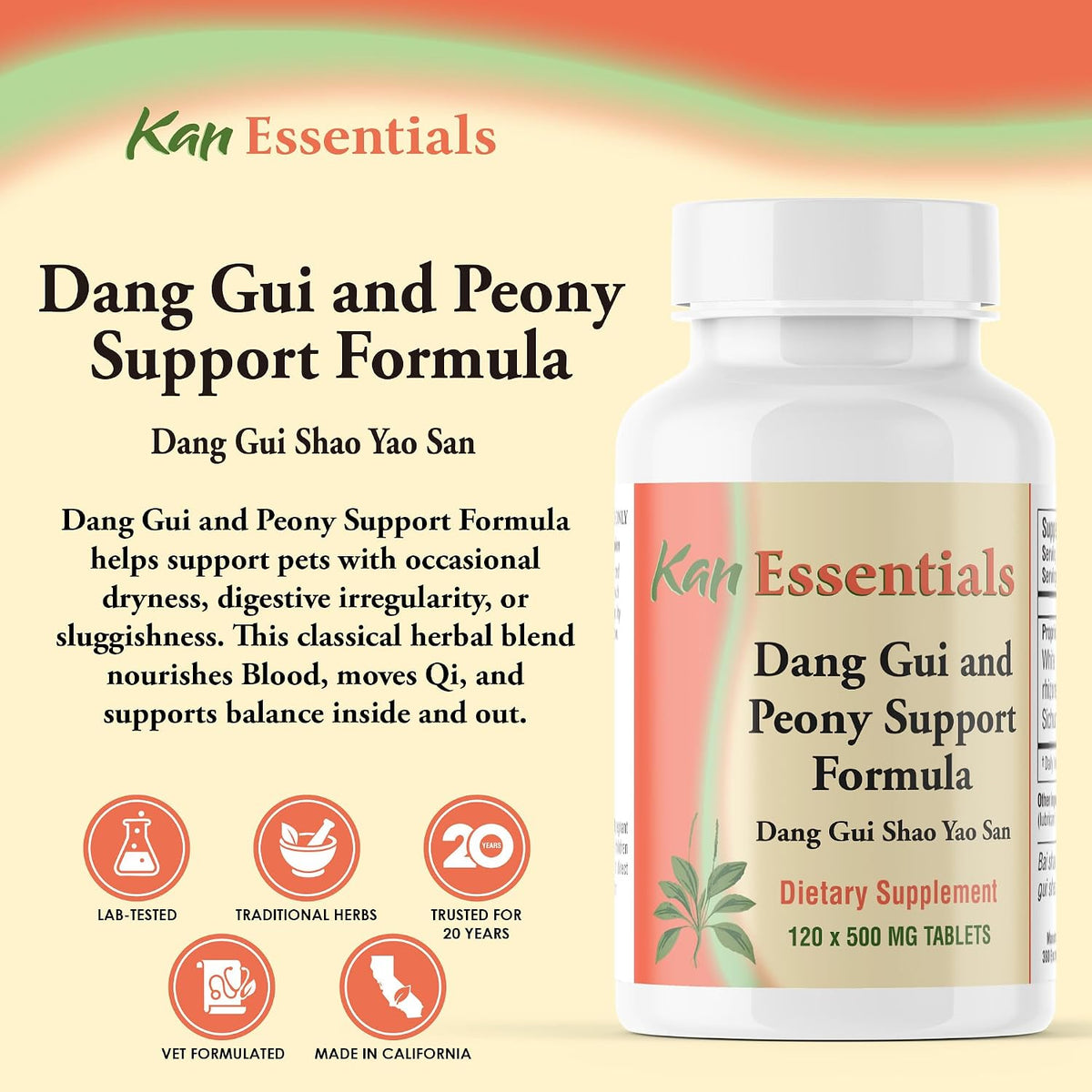 Kan Herb Essentials Dang Gui and Peony Support – Herbal Blend for Dogs and Cats, 120 Tablets - görsel 2