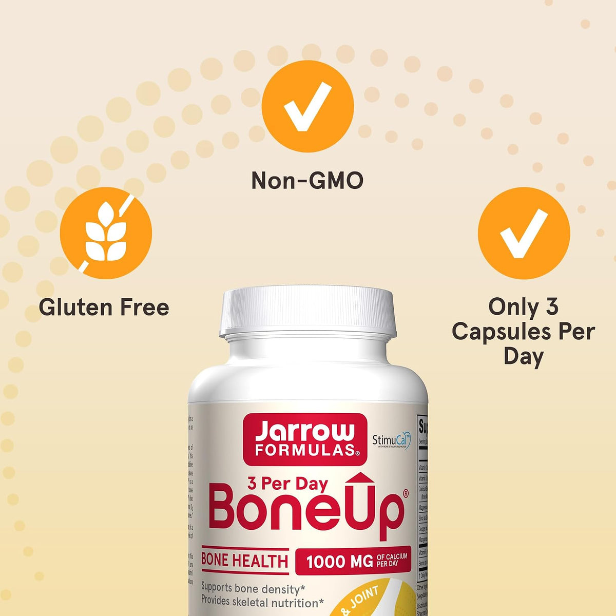 Jarrow Formulae BoneUp - Three Per Day Bone Density Supplement with Vitamin D3, K2 (MK-7) and MCHA Calcium, 180 Capsules - görsel 5