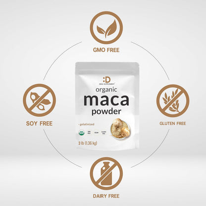 Organic Peruvian Maca Root Powder, 1.36 kg (3 lbs) – Easily Digested Gelatinised Form – Herbal Superfood Supplement for Men & Women – Supports Energy & Vitality – Non-GMO