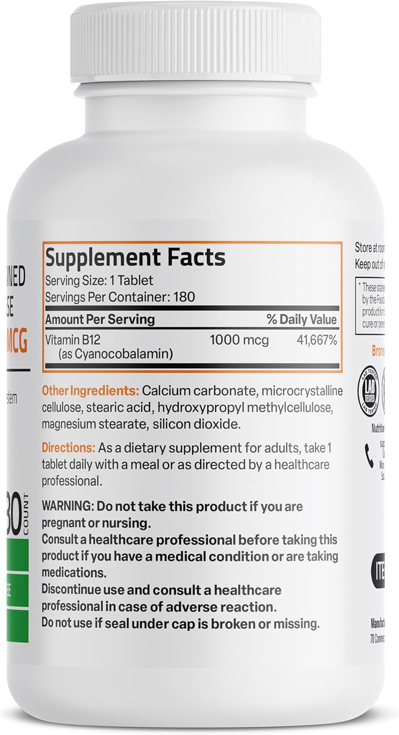 Bronson Vitamin B12 1000 mcg Sustained Release Tablets - 180 Count - görsel 2