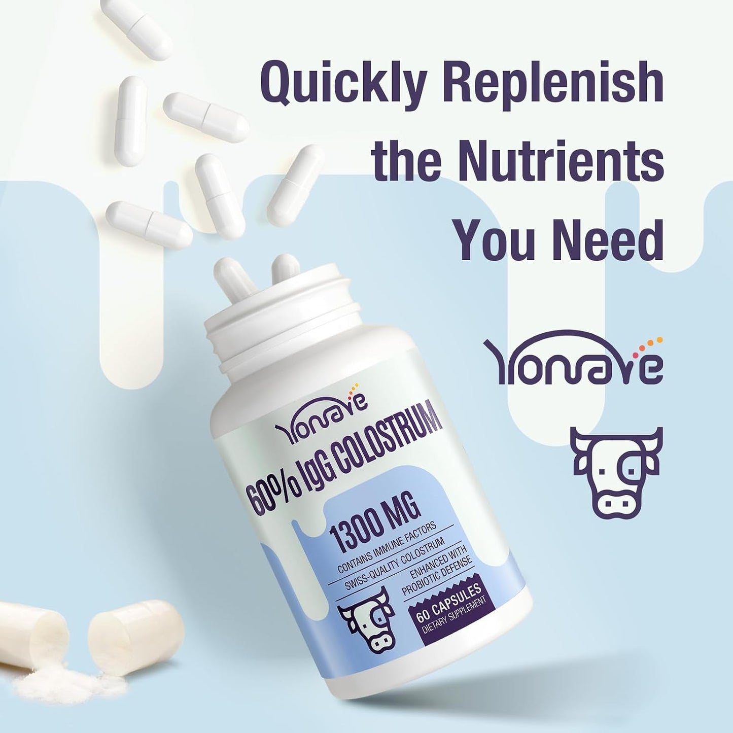 Yonrave Bovine Colostrum Capsules 1300mg - Extra High 60% IgG - Immune, Gut, Bone & Exercise Support - 60 Capsules - görsel 5