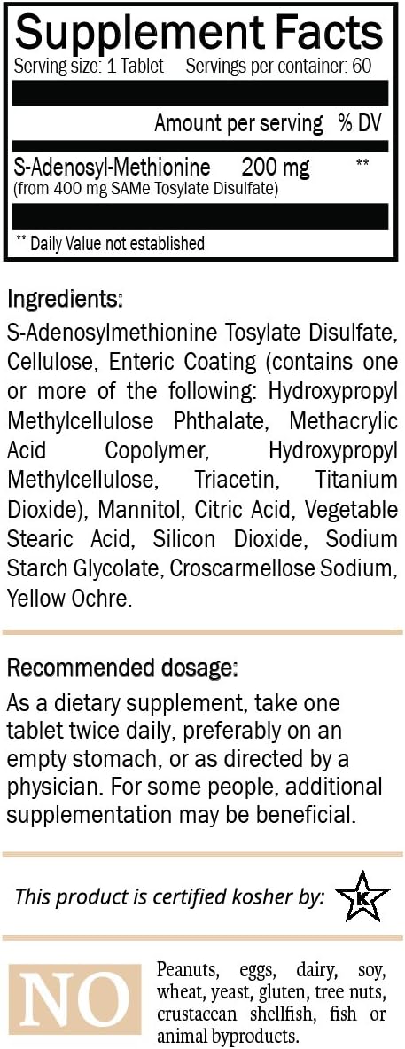 SAM-e 200mg Food Supplement | Vegan, Kosher, Gluten-free | 60 Enteric Coated Tablets | Nature's Trove - görsel 2