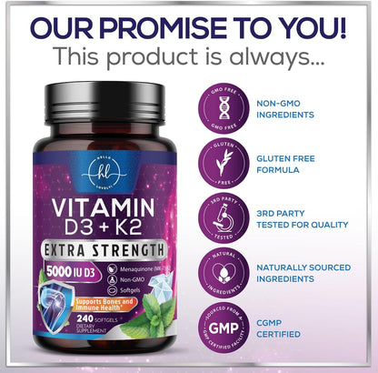 Hello Lovely! Vitamin D3 5000 IU with K2 MK-7 - 240 Soft Capsules