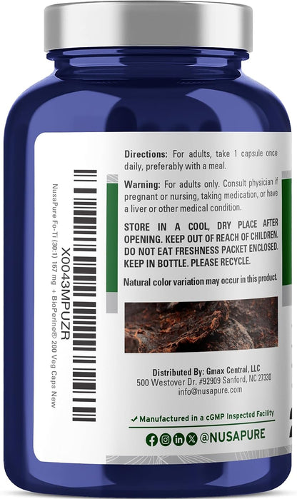 NusaPure Fo-Ti Capsules, 167 mg, 200 Vegan Capsules (Non-GMO)