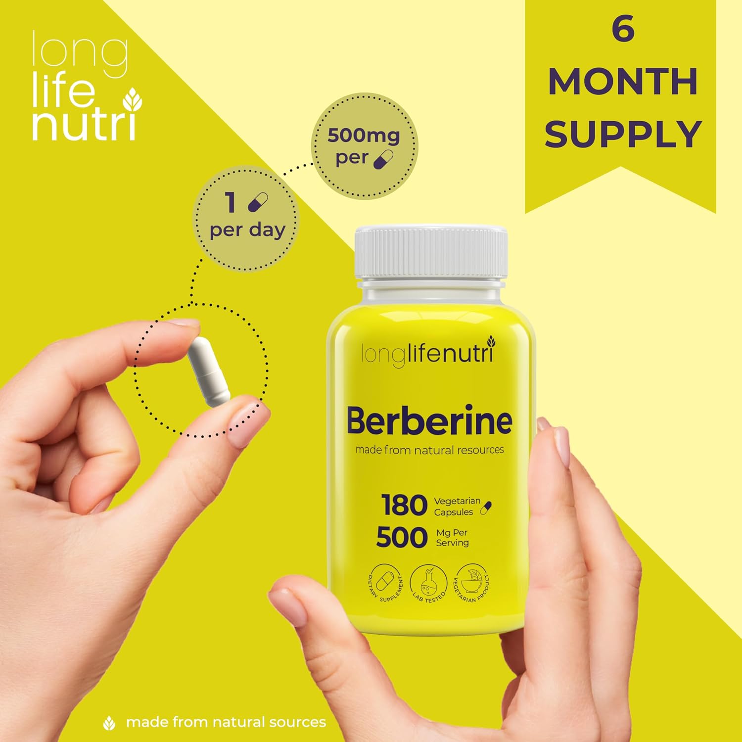 Berberine 500mg HCl Extract – from Berberis Aristata Vulgaris, 180 Vegetarian Capsules, Traditional Digestive Supplement for General Wellness, 6-Month Supply, Non-GMO, 1000mg per Serving, GMP Certified, USA-made - görsel 5