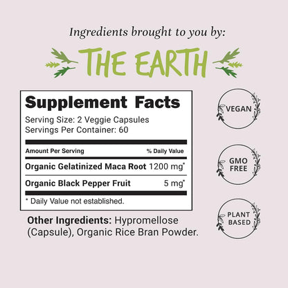 Organic Maca Root Capsules 1200 mg – Women's Vitality & Hormonal Support (120 Capsules)
