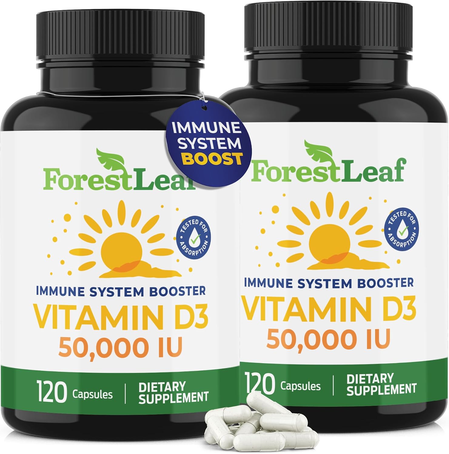 ForestLeaf Vitamin D3 50,000 IU Weekly Supplement - 120 Capsules (2 Pack) - görsel 1