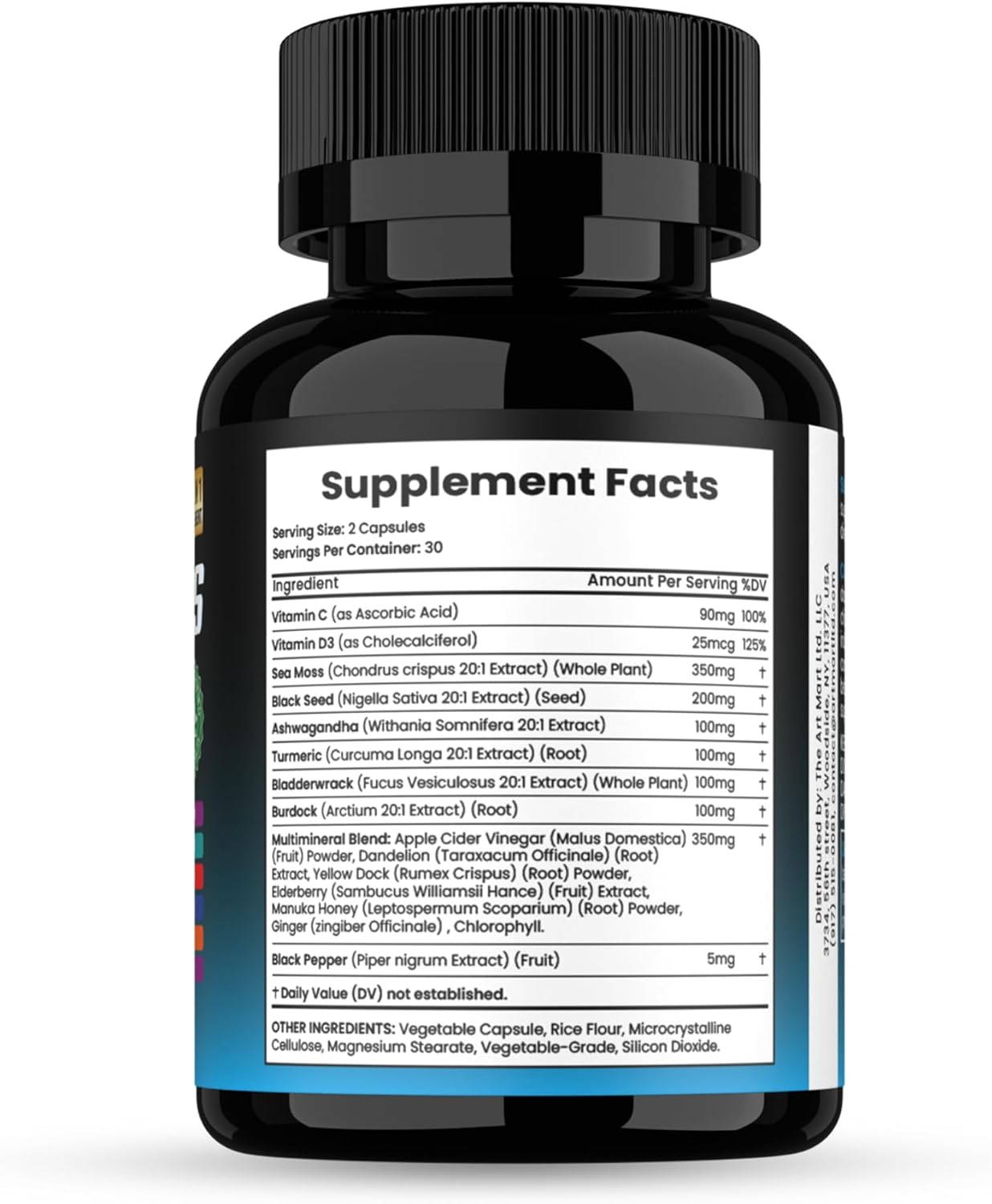 Sea Moss with Black Seed Oil, Vitamin C, Ashwagandha and Turmeric for Immune Support & Energy – 60 Vegan Capsules + Free Pill Box - görsel 3