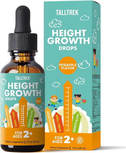 TallTrek Height Growth Supplement Drops for Kids & Teens – Bone Growth & Immune Support with Vitamins D3, K2, Zinc & Calcium – Gluten-free Vegan Pineapple Flavour
