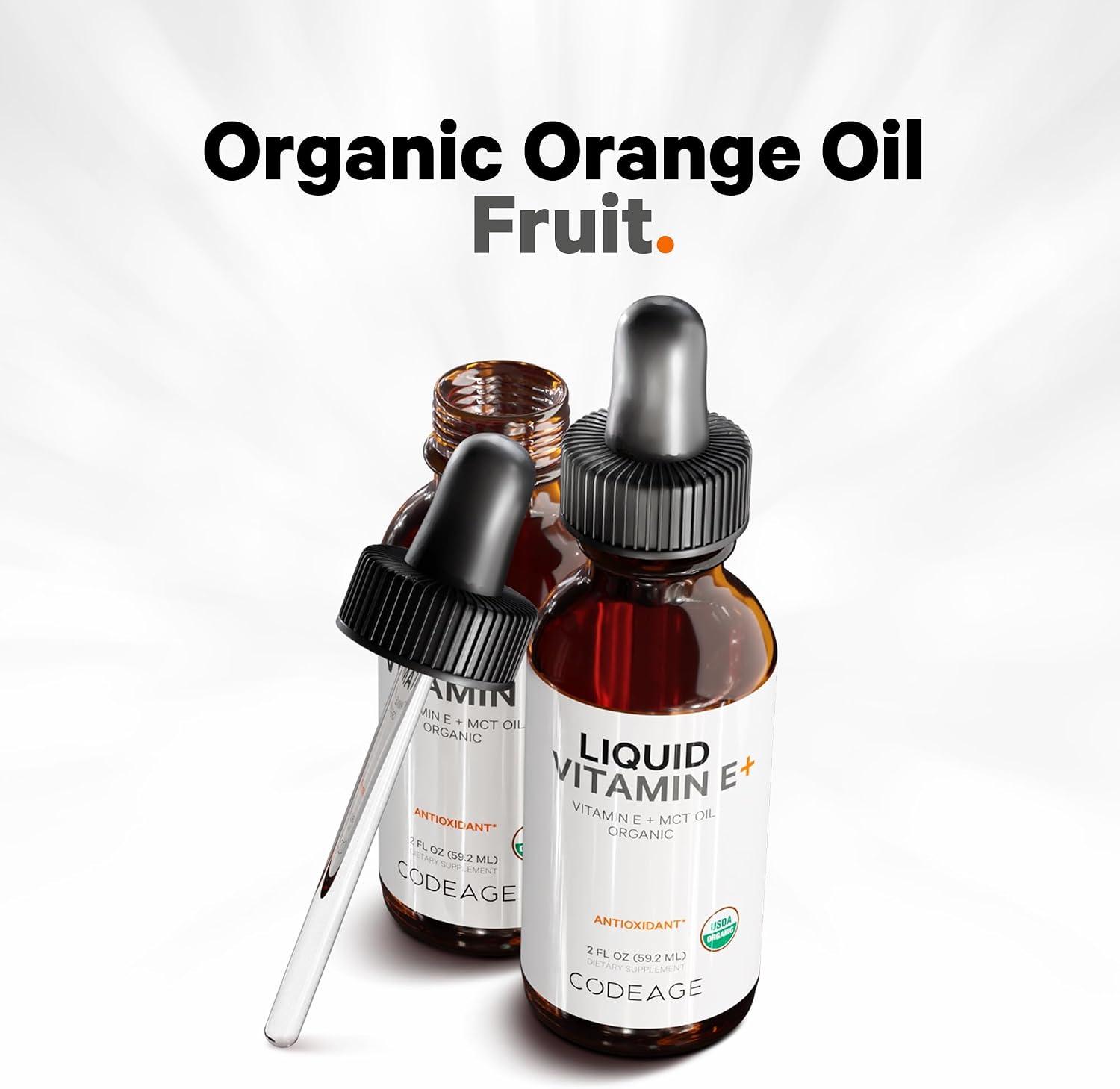 Codeage Liquid Vitamin E+ - USDA-Certified Organic Vitamin E - 2-Month Supply - D-Alpha Tocopherol Acetate, Organic MCT Oil, Orange Fruit Oil, Unflavoured, Non-GMO, Vegan, Gluten-free, 60 ml - görsel 4