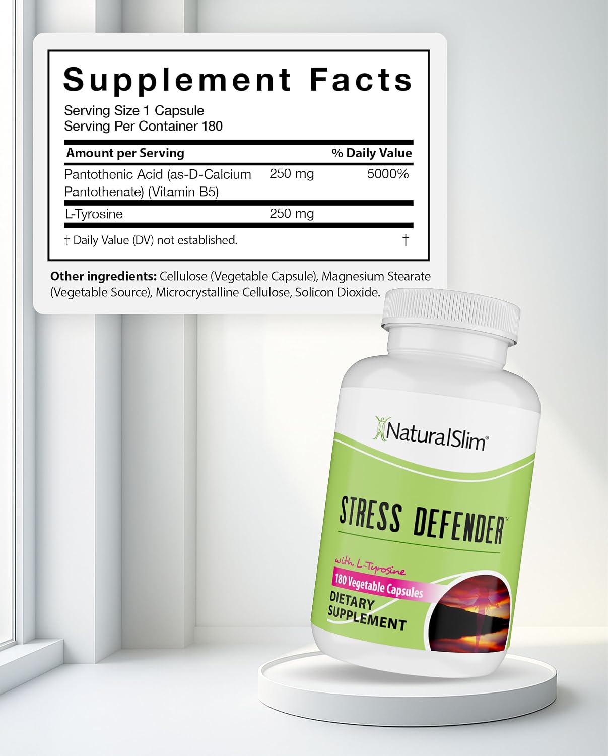 NaturalSlim Stress Defender – Cortisol Reducer & Stress Support with Vitamin B5 & L-Tyrosine (180 Vegetable Capsules) - görsel 2