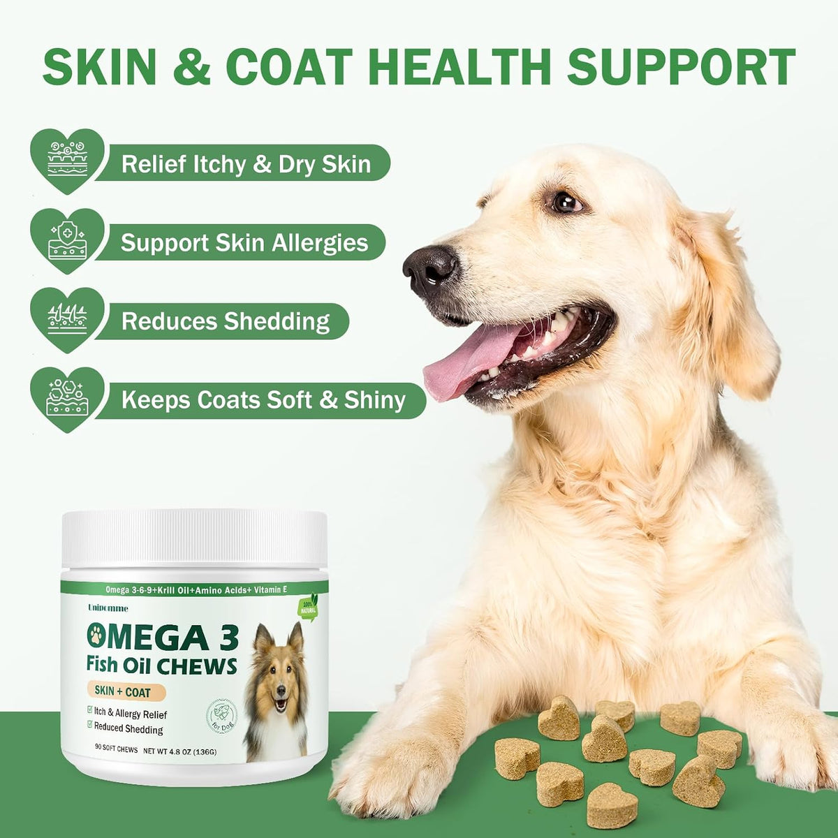 Dog Allergy Relief Chews - Omega-3 Fish Oil – Reduced Shedding: Stronger hair follicles mean less fur around the – Image 2