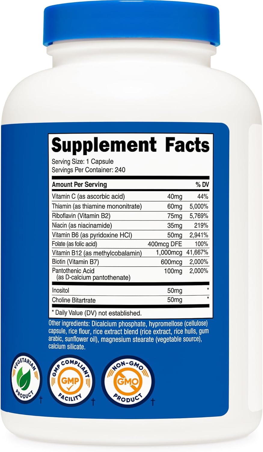 Nutricost High Potency Vitamin B Complex with Vitamin C, 240 Capsules (3 Bottles) - görsel 5