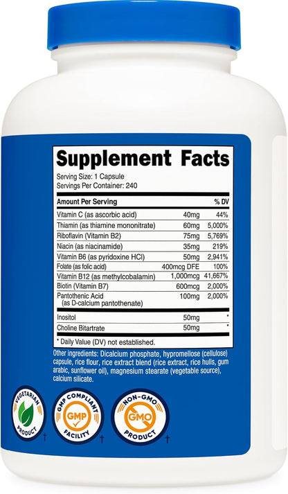 Nutricost High Potency Vitamin B Complex with Vitamin C, 240 Capsules (3 Bottles)